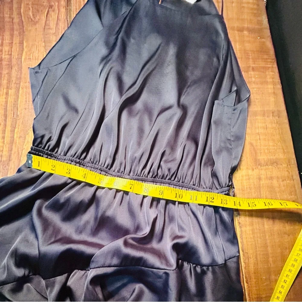 Petal & Pup Seychelles Navy Tiered Ruffle Maxi Dress Halter Satin Evening Dress - Picture 6 of 9